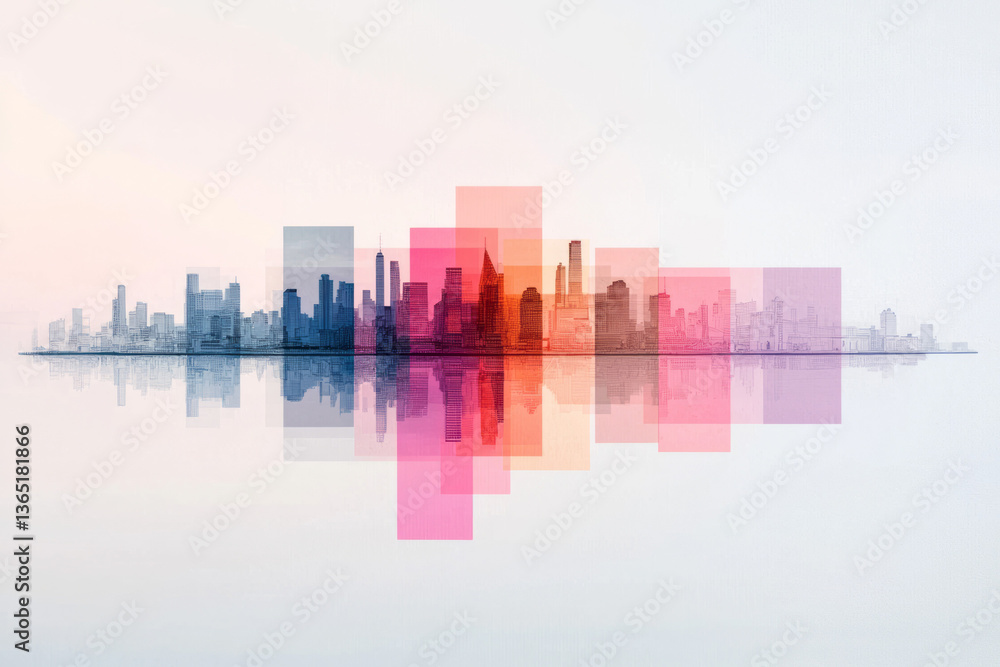 Beautiful, colorful collage concept of a futuristic technology hub, contemporary colors and mood Beautiful, colorful collage concept of a futuristic technology hub, contemporary colors and mood