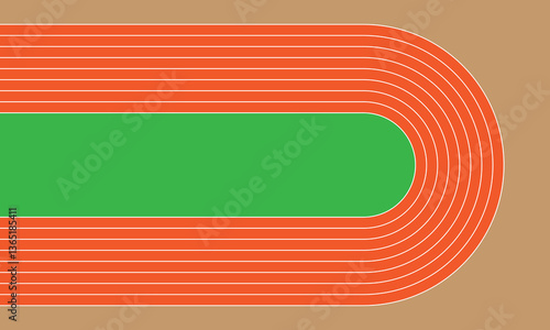 The vector illustration showcases an orange running track with curved lanes, designed for sports related graphics, fitness promotions, and athletic themed digital projects.