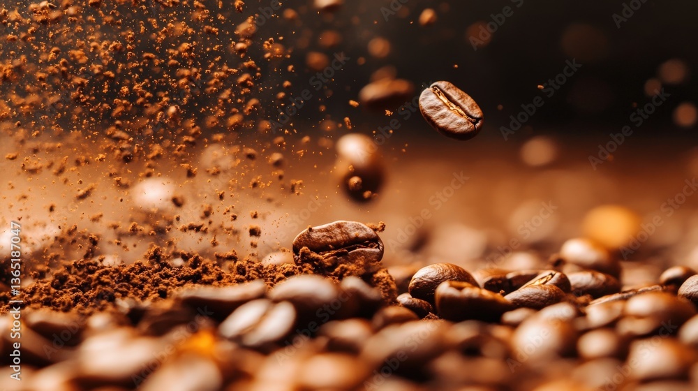 Coffee Beans and Grounds in Motion Coffee Beans and Grounds in Motion