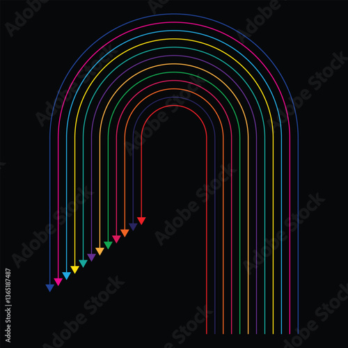 The vector illustration features multiple curved lines with colorful arrows, creating a dynamic, modern, and vibrant design perfect for infographics, presentations, and digital artwork.

