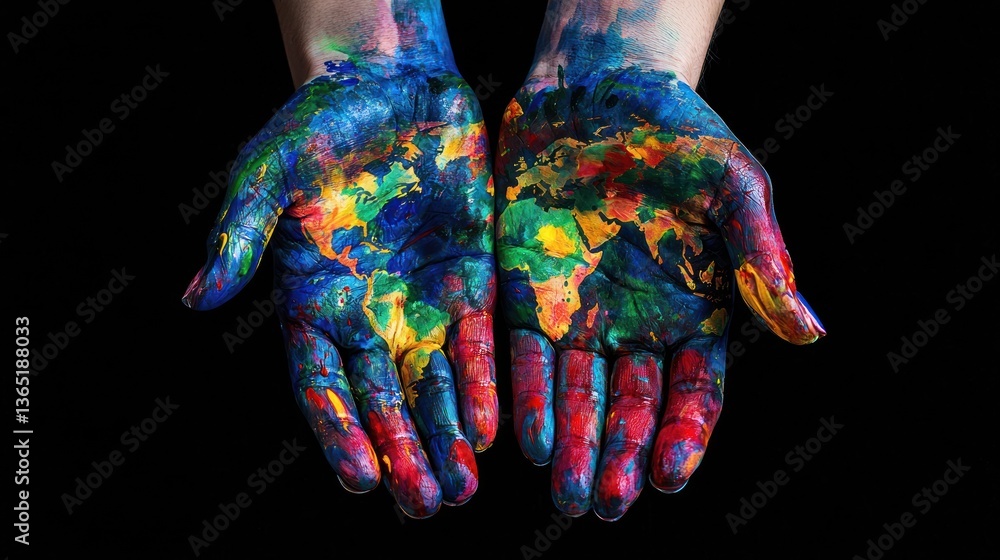 Naklejka premium Colorful World in Hands: A Vivid Depiction of Global Unity and Connection