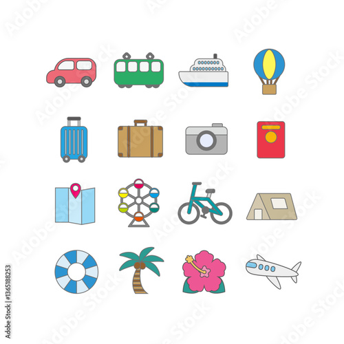 おでかけイラストセット：旅行とレジャーのベクター素材 - Outing Illustration Set: Travel and Leisure Vector Material