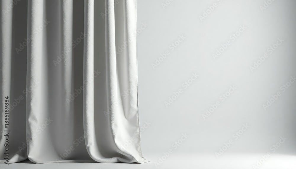 Naklejka premium Simple, light grey linen curtains, soft folds, bright studio lighting, simple, minimalist, texture