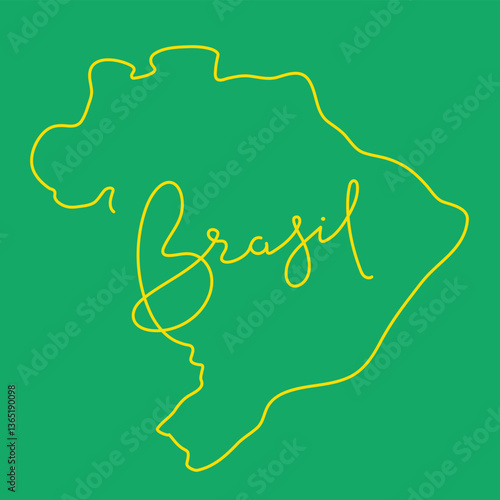 Uma linha amarela formando o mapa e a Palavra Brasil, fundo verde