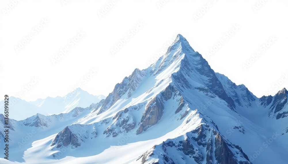 Obraz premium Snow-covered mountain peak, sharp silhouette on bright white, background, white background, white