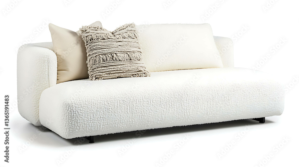 Obraz premium A modern white sofa with a textured throw pillow