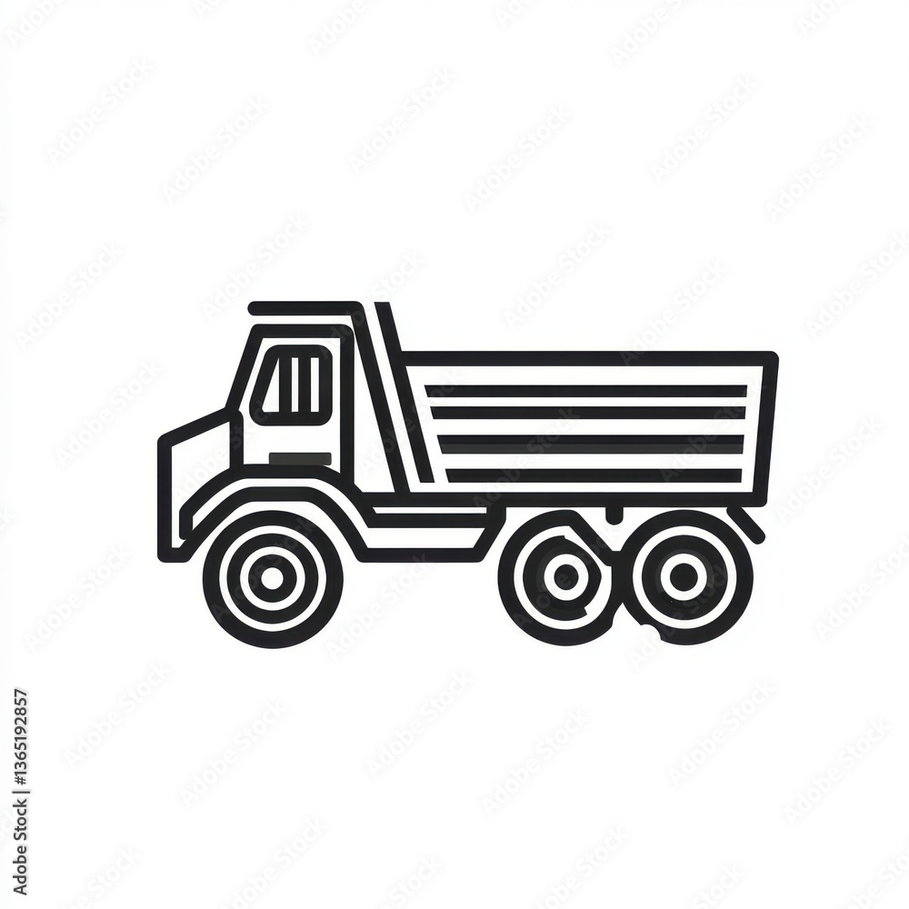 Black And White Line Art Illustration Of A Dump Truck On White Background Black And White Line Art Illustration Of A Dump Truck On White Background
