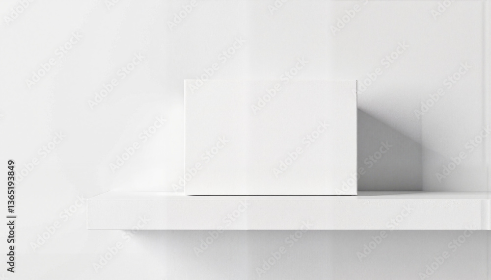 Mockup of a blank box on a white shelf in a minimalist style Mockup of a blank box on a white shelf in a minimalist style