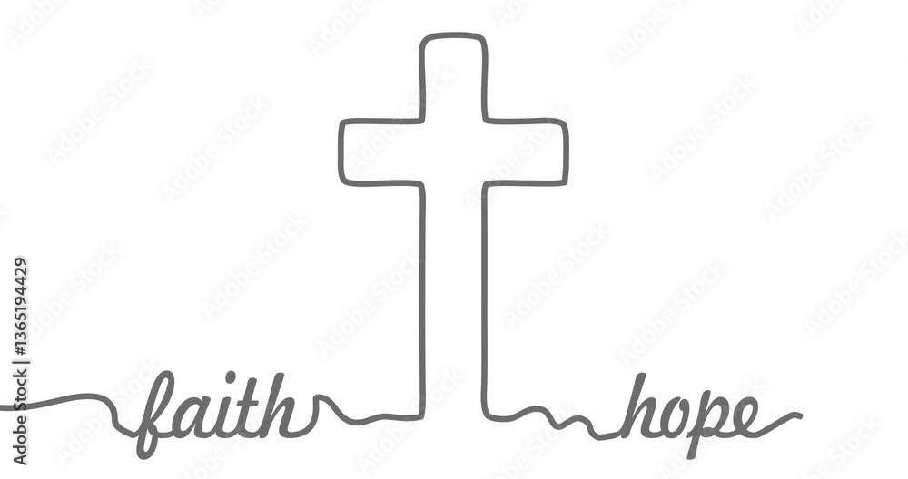 Cross and faith, hope words in thin lines style. Cross and faith, hope words in thin lines style.