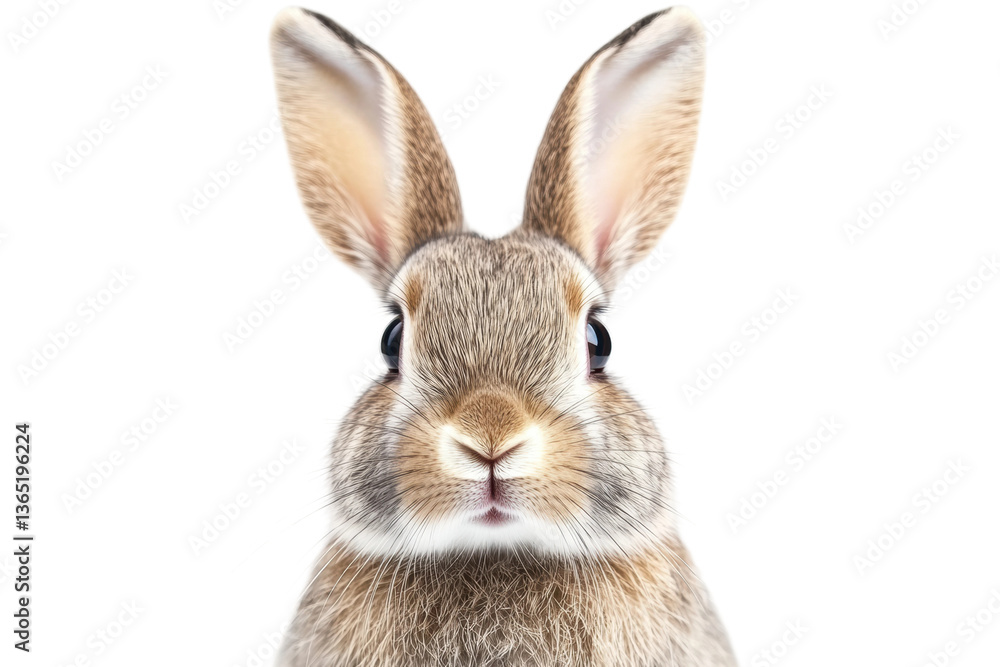 Fototapeta premium Close-up of brown rabbit facing forward against white background, cut out
