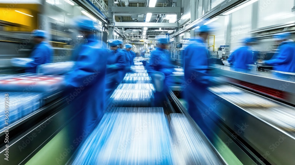 Fototapeta premium Dynamic industrial workflow blur in high-tech factory production environment
