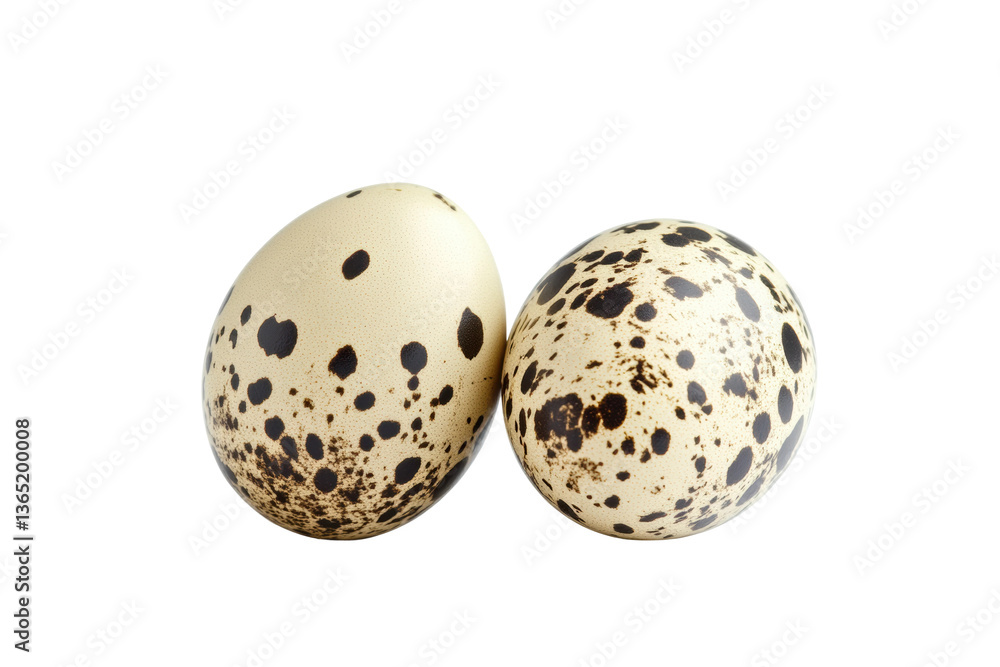 Close-up of two spotted quail eggs on a black background, cut out Close-up of two spotted quail eggs on a black background, cut out