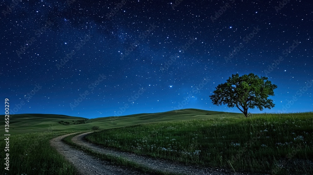 Starry Night Landscape with a Solitary Tree Starry Night Landscape with a Solitary Tree