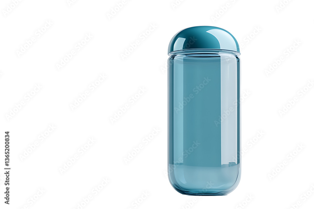 Isolated blue glass jar with a rounded lid on a black background in a studio setting showing reflection Isolated blue glass jar with a rounded lid on a black background in a studio setting showing reflection