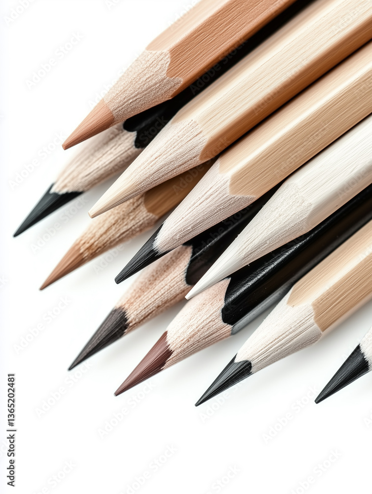 Fototapeta premium Wooden Graphite Pencils Lined Up in Focus