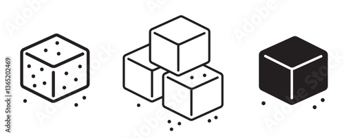 Sugar icon vector line stroke, sucrose cube pile pictogram simple outline solid graphic illustration set with crumbs, sweet food meal element square sign symbol shape silhouette clip art
