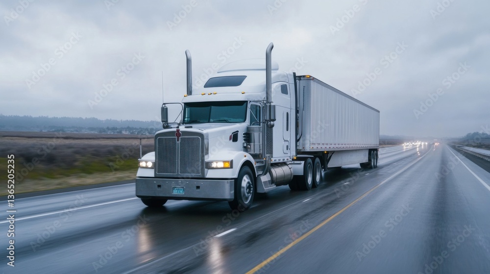 An AI powered autonomous cargo truck, self-driving trucks navigating highways with cargo for delivery, Logistics tech style An AI powered autonomous cargo truck, self-driving trucks navigating highways with cargo for delivery, Logistics tech style