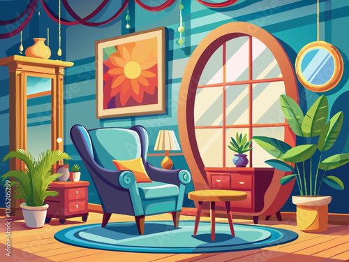vector of Beautiful interior with comfortable armchair, table and mirror