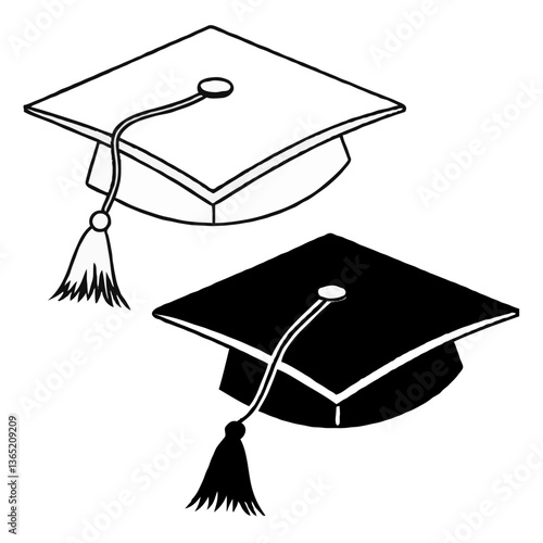 Graduation Cap Icon – Black and White Minimalist Vector


