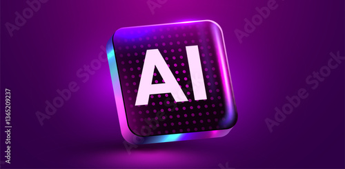 Glass AI chip on circuit board. Technology background. CPU processor on tech bg. Computer microchip.