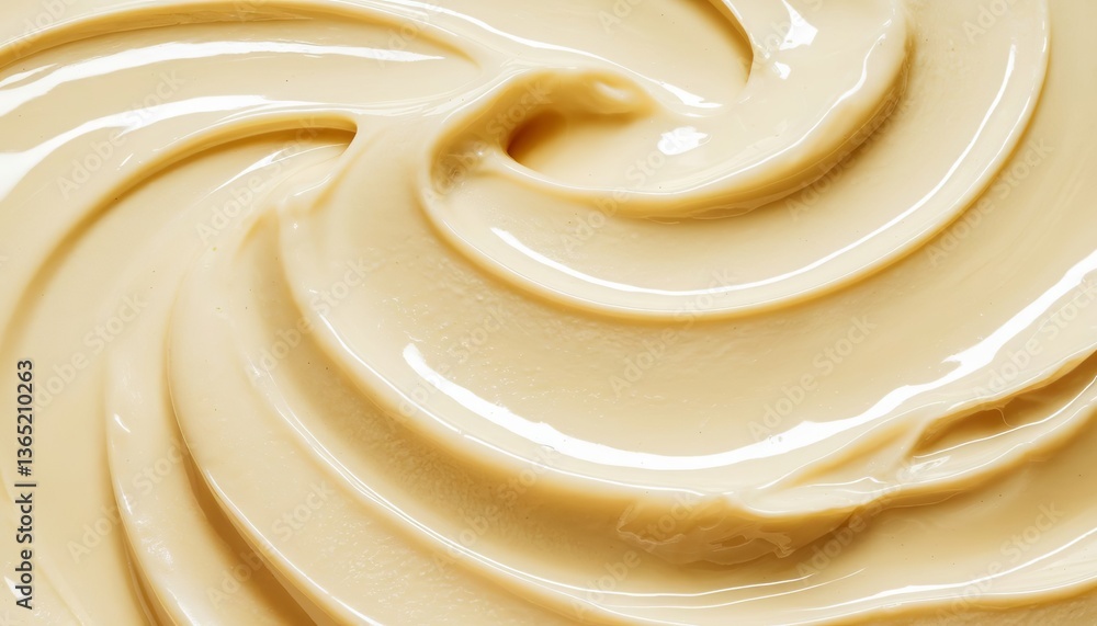 A close-up view of a creamy, smooth, and glossy substance, possibly a type of cosmetic or food product. The substance has a rich, pale yellow hue and displays intricate swirls and waves, giving it a l A close-up view of a creamy, smooth, and glossy substance, possibly a type of cosmetic or food product. The substance has a rich, pale yellow hue and displays intricate swirls and waves, giving it a l