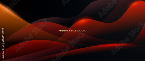 The abstract background of fiery orange gradations and dark black color with wave-like overlapping forms a beautiful pattern.