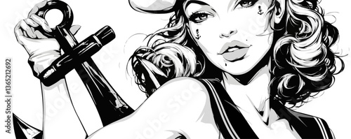 Colorful illustration of woman holding crystal ball against vivid sun.