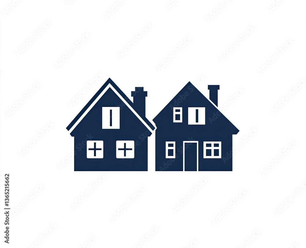 Two homes side by side, simple silhouette style Two homes side by side, simple silhouette style