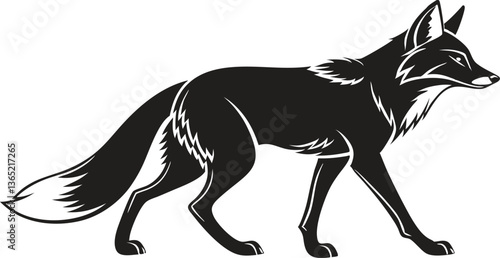 Elegant Fox Silhouette: A sleek, stylized silhouette of a fox, its form poised in a dynamic stride, against a clean backdrop, emphasizing the grace and agility of this wild creature.