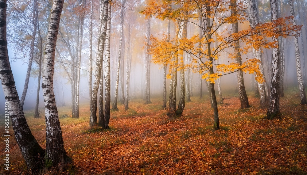 Obraz premium autumn forest in the fog