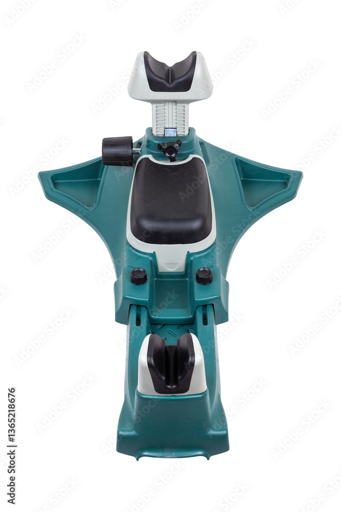Fototapeta premium A sturdy green and gray firearm rest with adjustable components, tailored for stable and accurate aiming, displayed on a white background.