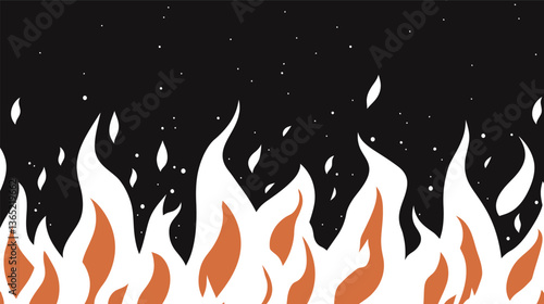 A striking visual of white fire emerging from all directions against a stark black background. The intense contrast between the black backdrop and the white flames creates a dramatic, fiery atmosphere