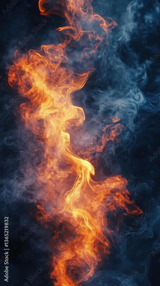Fototapeta premium Dynamic fire and smoke swirls against dark background for atmospheric design and creative projects