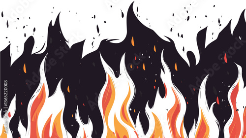 A striking visual of white fire emerging from all directions against a stark black background. The intense contrast between the black backdrop and the white flames creates a dramatic, fiery atmosphere