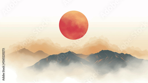 A blood-red sun shining through the thick smoke and flames of a wild fire, casting an eerie, dramatic glow across the scene. The fiery landscape, with its intense red hue, symbolizes danger, 