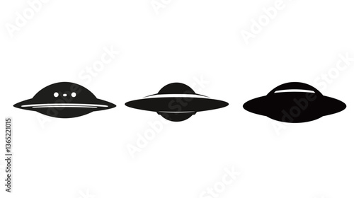 A very simple and minimalistic black UFO logo design. This sleek logo features a stylized UFO silhouette with clean lines and basic shapes. Ideal for space, sci-fi, or technology-themed projects, 