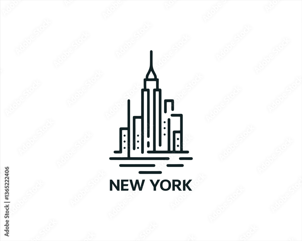 Obraz premium New York City skyline silhouette black and white logo vector illustration. New York City of United States of America vector template. Urban Architecture and Skyscrapers
