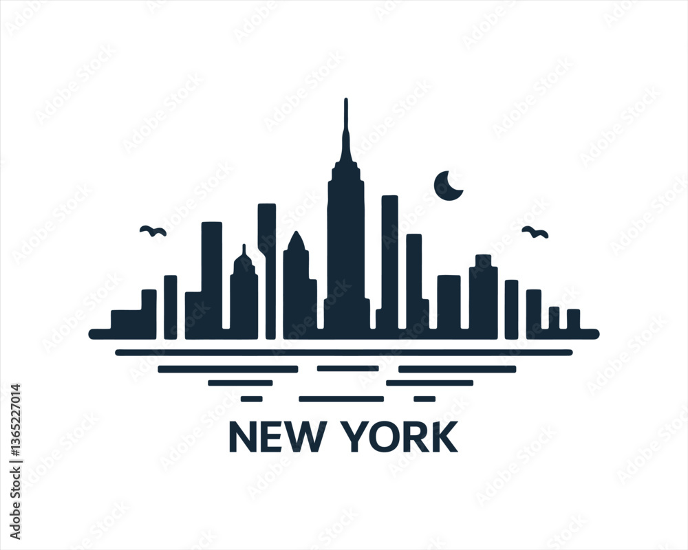 Naklejka premium New York City skyline silhouette black and white logo vector illustration. New York City of United States of America vector template. Urban Architecture and Skyscrapers