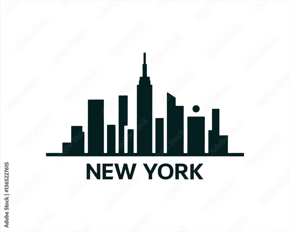 Fototapeta premium New York City skyline silhouette black and white logo vector illustration. New York City of United States of America vector template. Urban Architecture and Skyscrapers