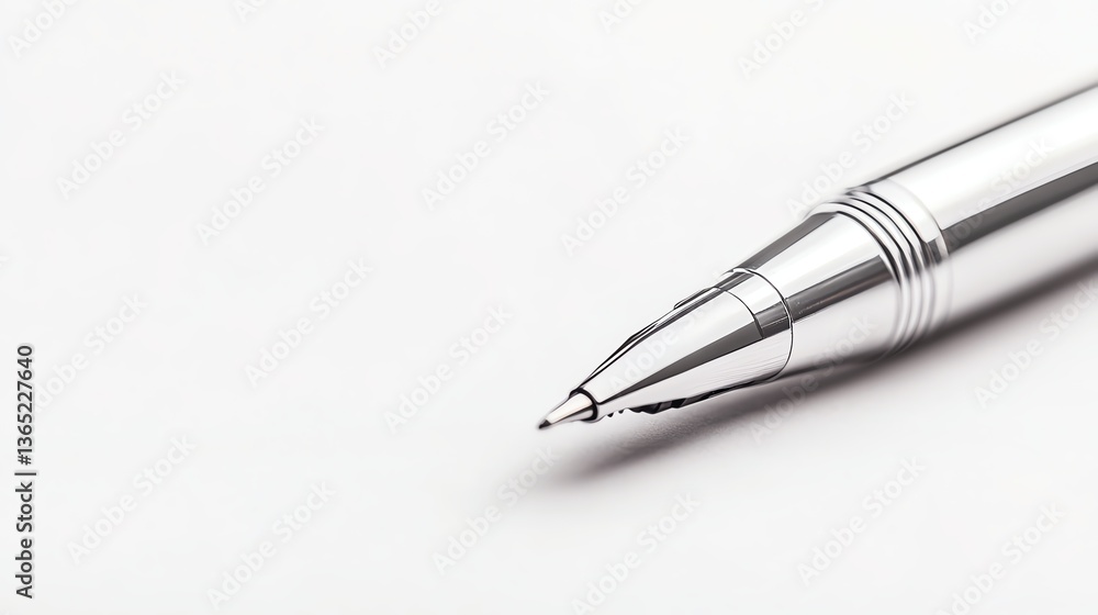 Close-up of a silver pen tip on a white background. Close-up of a silver pen tip on a white background.