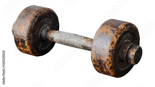 Old Rusty Dumbbell on White Background – Vintage Fitness Equipment and Strength Symbol