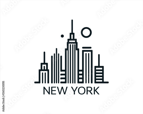 New York City skyline silhouette black and white logo vector illustration. New York City of United States of America vector template. Urban Architecture and Skyscrapers