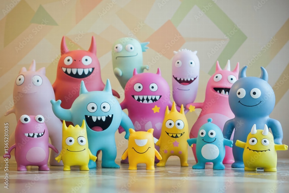 Obraz premium Colorful monster toy collection in pastel shades for creative design inspiration