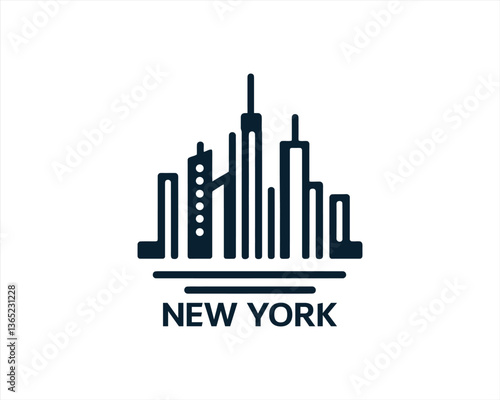 New York City skyline silhouette black and white logo vector illustration. New York City of United States of America vector template. Urban Architecture and Skyscrapers