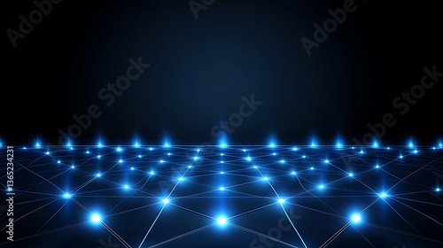 Bright glowing blue network lines on a dark blue surface