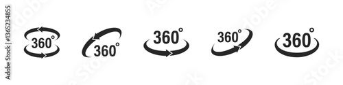 Rotation angle featuring 360° icon set with curved arrows. Perfect for user interfaces, infographics, graphic design, engineering, and motion-related visuals. Vector