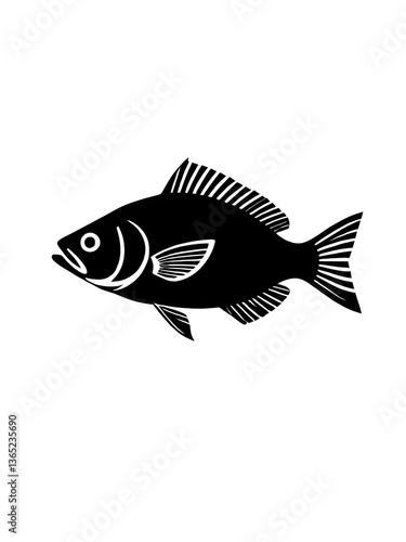 Fish illustration icon, black silhouette vector