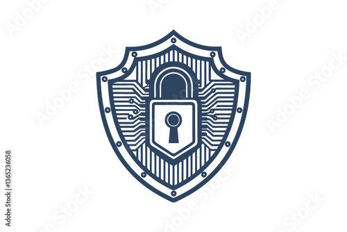 Secure Shield Vector Illustration featuring a padlock and lock, symbolizing cybersecurity, protection, privacy, digital safety, and data encryption in a modern, minimal, and professional design style.