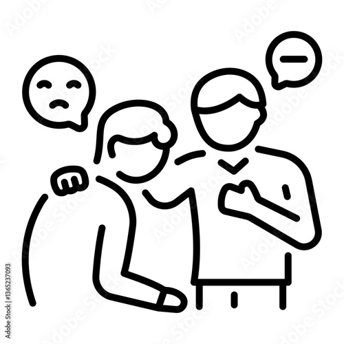 A character consoling his friend, line style icon 
