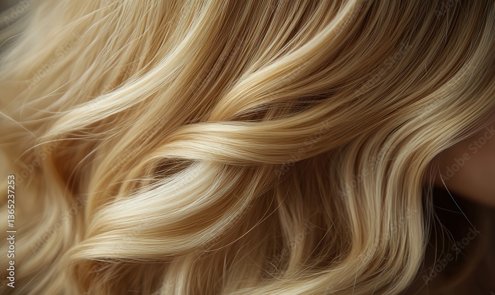 Close-up of flowing blonde hair with soft, natural curls. Close-up of flowing blonde hair with soft, natural curls.